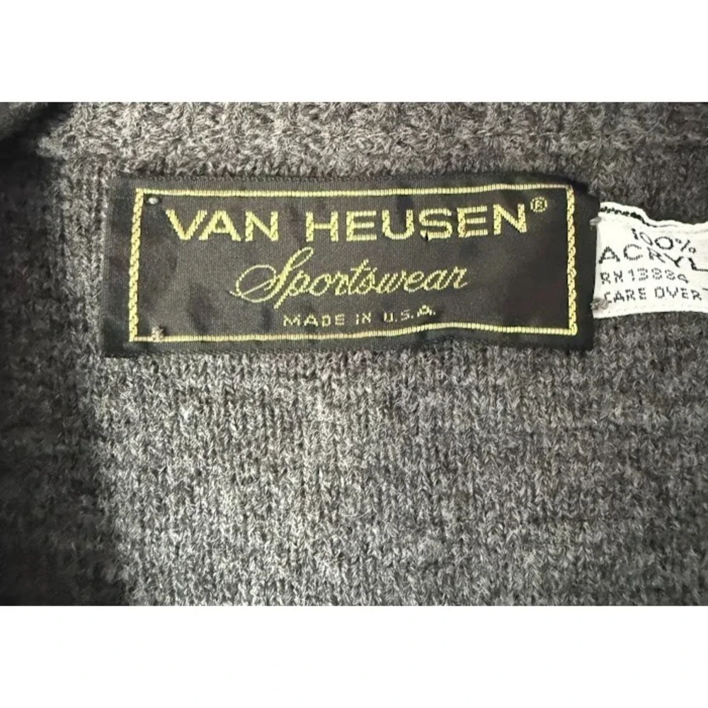 VTG Van Heusen Sportwear Vest Men Large Gray Windowpane Button Front Made In USA - Picture 8 of 11